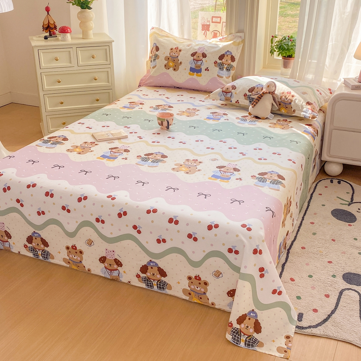 91家纺网 家纺一手货源 找家纺 花梦欣 2026新款全棉印花单品系列3简约卡通款-单床单 波普乐园