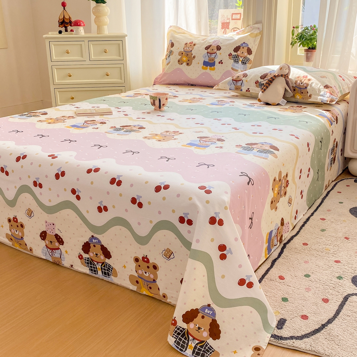 91家纺网 家纺一手货源 找家纺 花梦欣 2026新款全棉印花单品系列3简约卡通款-单床单 波普乐园