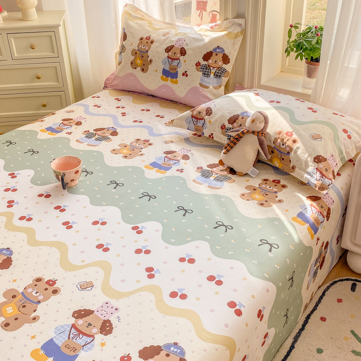 91家纺网 家纺一手货源 找家纺 花梦欣 2026新款全棉印花单品系列3简约卡通款-单床单 波普乐园