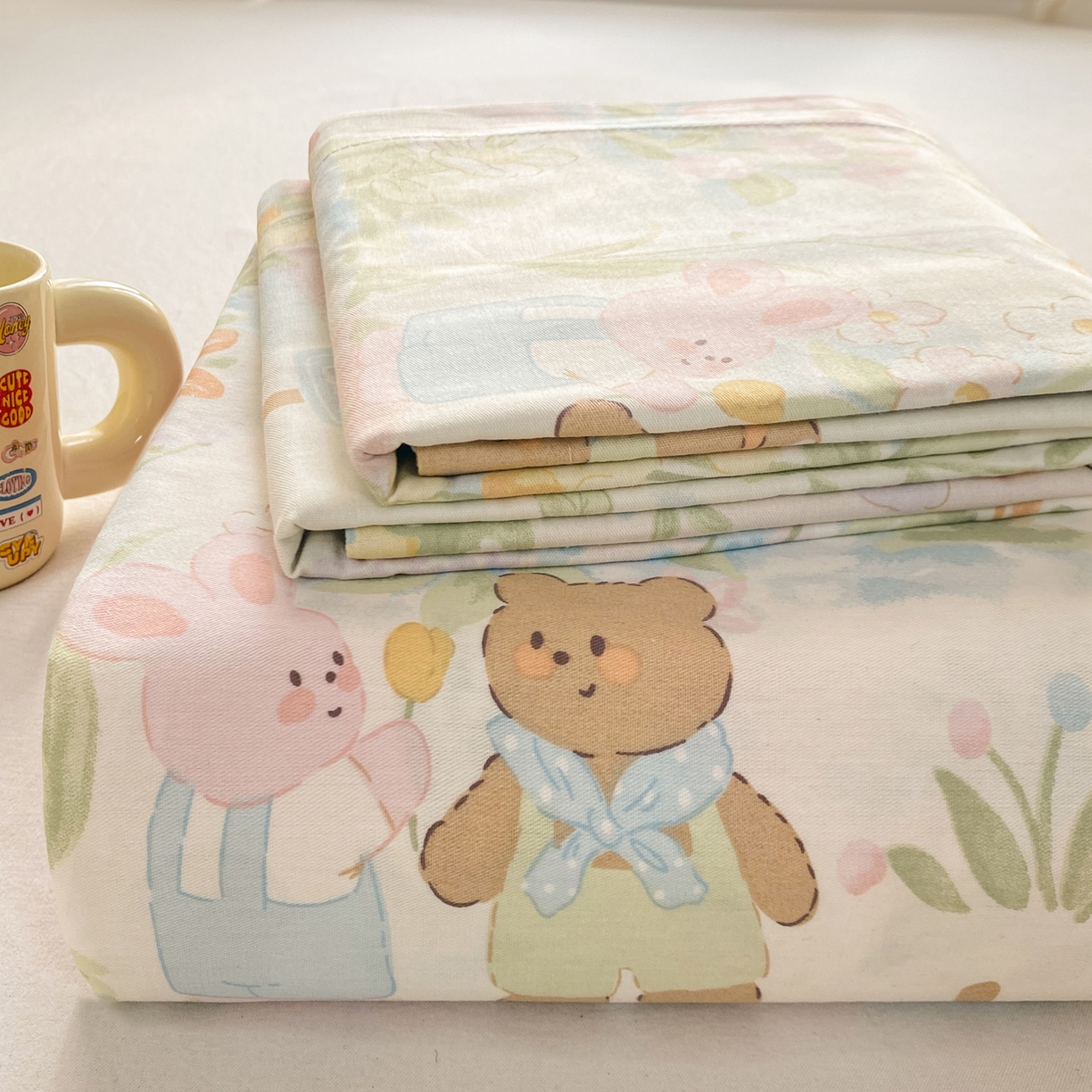 91家纺网 家纺一手货源 找家纺 花梦欣 2026新款全棉印花单品系列3简约卡通款-单床单 春游手记