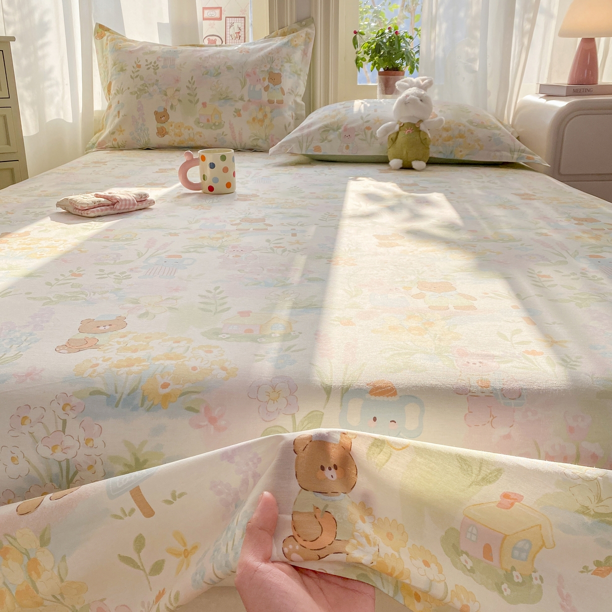 91家纺网 家纺一手货源 找家纺 花梦欣 2026新款全棉印花单品系列3简约卡通款-单床单 春游手记