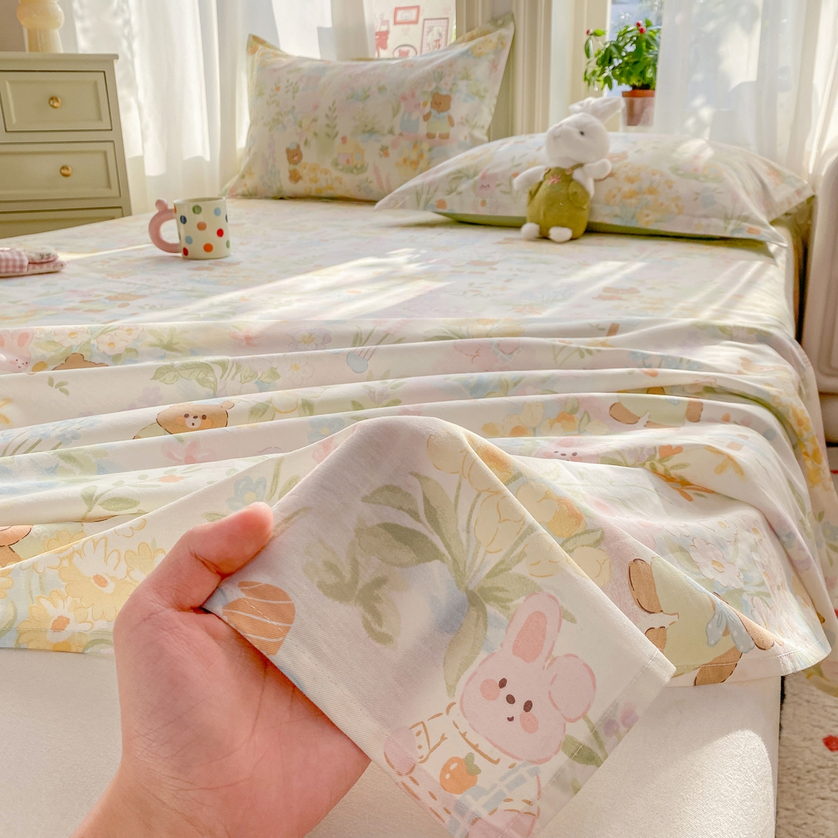 91家纺网 家纺一手货源 找家纺 花梦欣 2026新款全棉印花单品系列3简约卡通款-单床单 春游手记