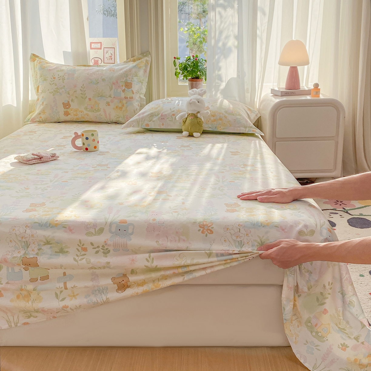 91家纺网 家纺一手货源 找家纺 花梦欣 2026新款全棉印花单品系列3简约卡通款-单床单 春游手记