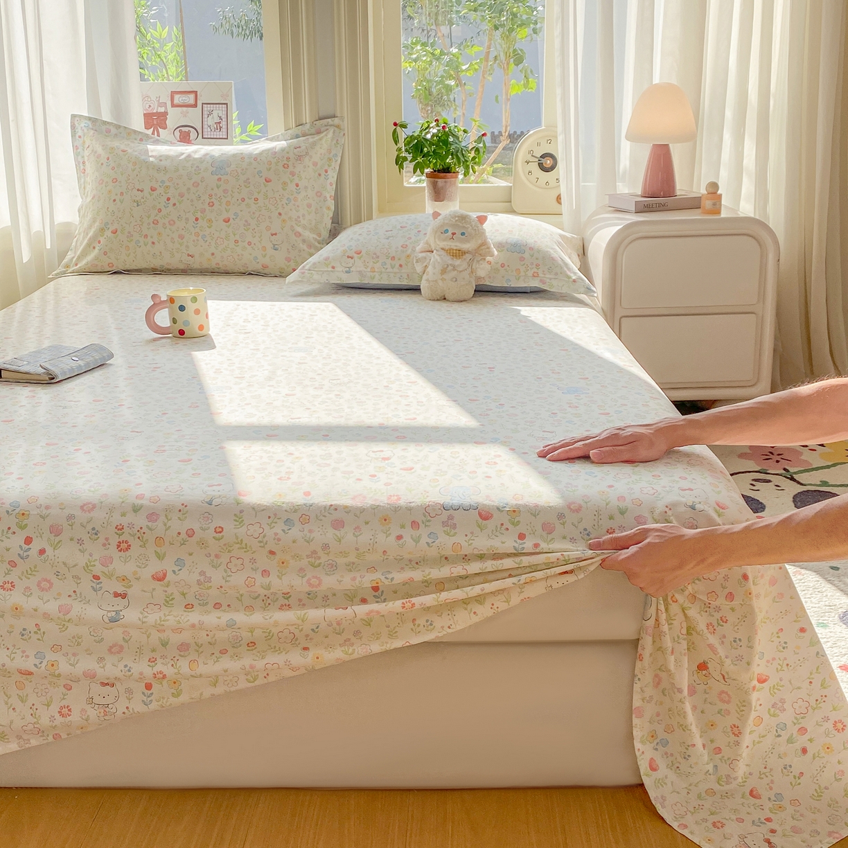 91家纺网 家纺一手货源 找家纺 花梦欣 2026新款全棉印花单品系列3简约卡通款-单床单 动物花园