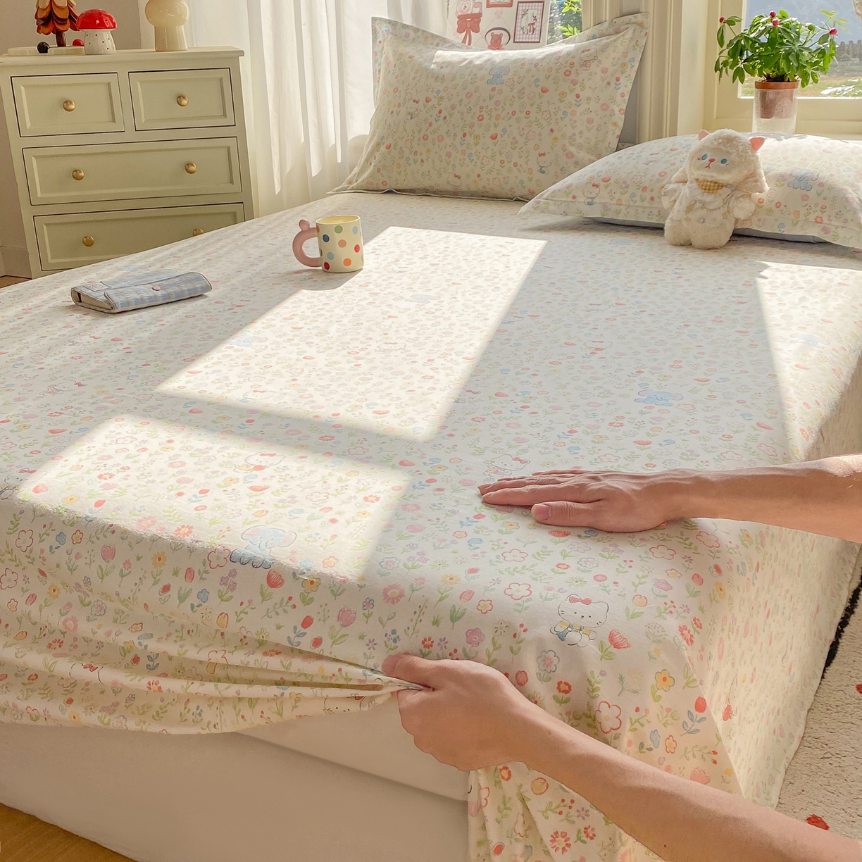 91家纺网 家纺一手货源 找家纺 花梦欣 2026新款全棉印花单品系列3简约卡通款-单床单 动物花园