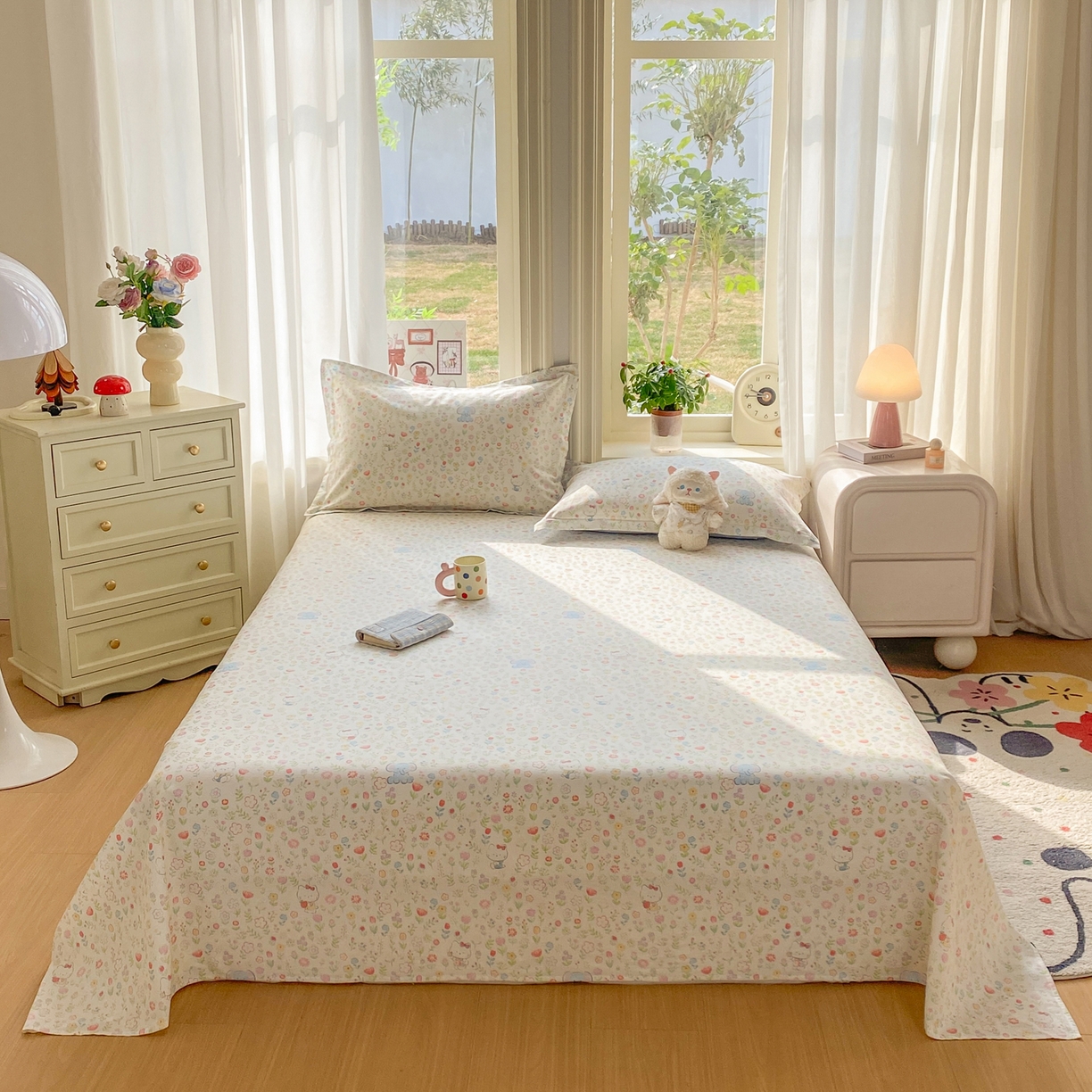 91家纺网 家纺一手货源 找家纺 花梦欣 2026新款全棉印花单品系列3简约卡通款-单床单 动物花园