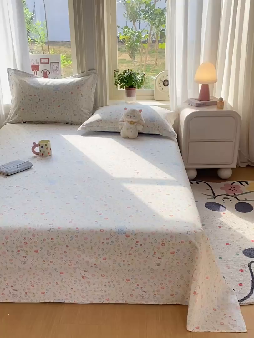 91家纺网 家纺一手货源 找家纺 花梦欣 2026新款全棉印花单品系列3简约卡通款-单床单 动物花园
