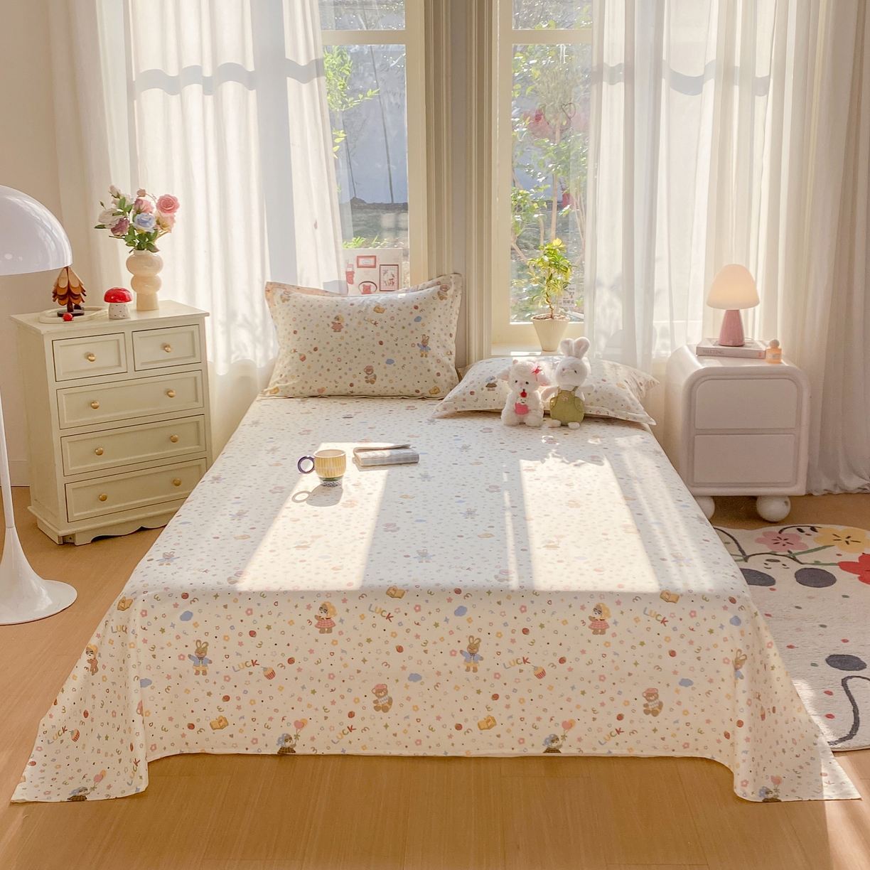 91家纺网 家纺一手货源 找家纺 花梦欣 2026新款全棉印花单品系列3简约卡通款-单床单 都市熊仔