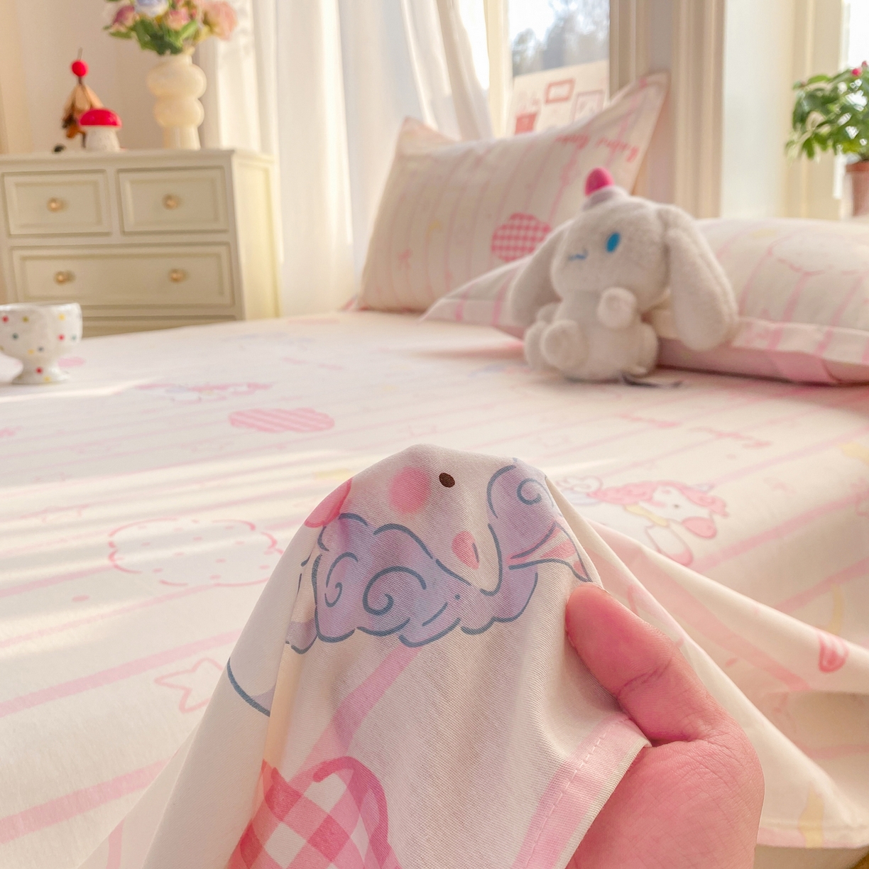 91家纺网 家纺一手货源 找家纺 花梦欣 2026新款全棉印花单品系列3简约卡通款-单床单 粉色独角兽