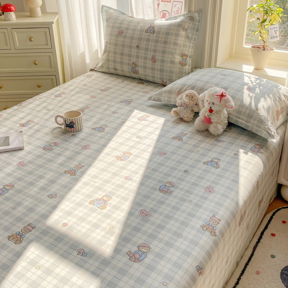 91家纺网 家纺一手货源 找家纺 花梦欣 2026新款全棉印花单品系列3简约卡通款-单床单 乖乖熊