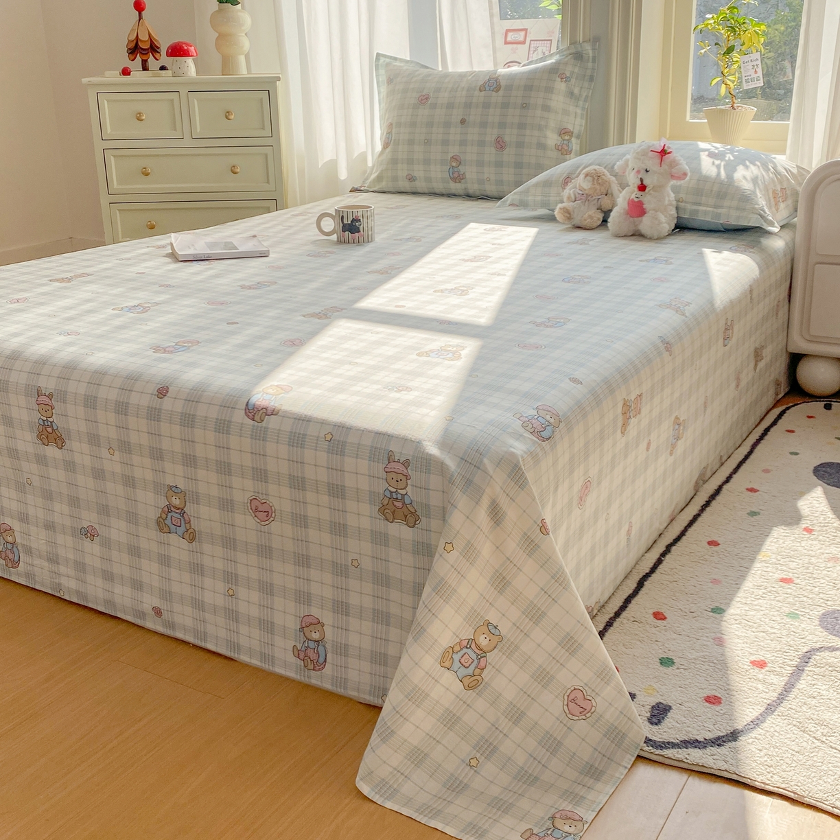 91家纺网 家纺一手货源 找家纺 花梦欣 2026新款全棉印花单品系列3简约卡通款-单床单 乖乖熊