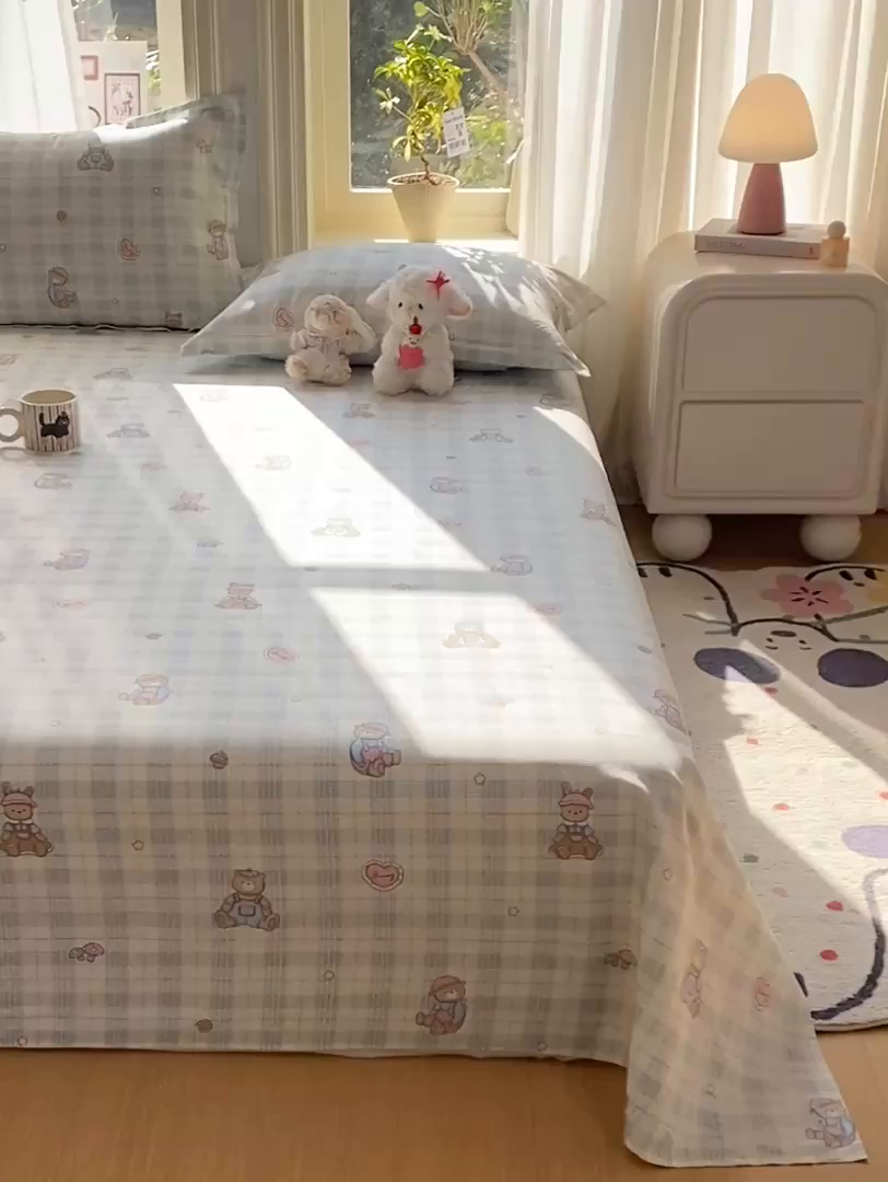91家纺网 家纺一手货源 找家纺 花梦欣 2026新款全棉印花单品系列3简约卡通款-单床单 乖乖熊