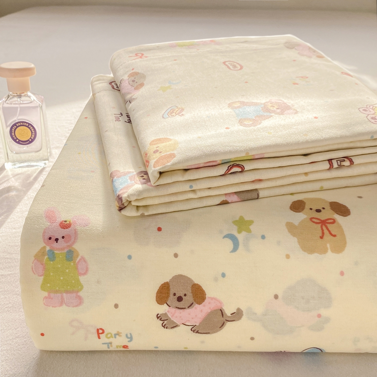 91家纺网 家纺一手货源 找家纺 花梦欣 2026新款全棉印花单品系列3简约卡通款-单床单 韩系小萌物