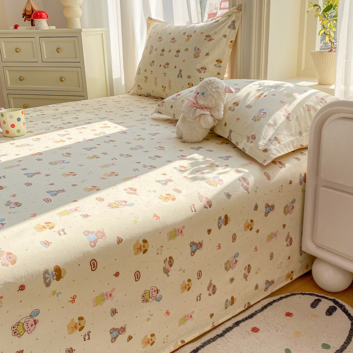91家纺网 家纺一手货源 找家纺 花梦欣 2026新款全棉印花单品系列3简约卡通款-单床单 韩系小萌物