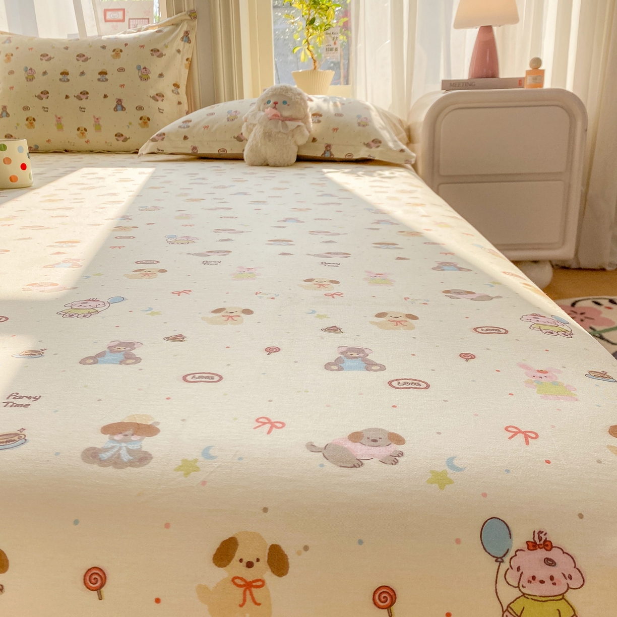 91家纺网 家纺一手货源 找家纺 花梦欣 2026新款全棉印花单品系列3简约卡通款-单床单 韩系小萌物