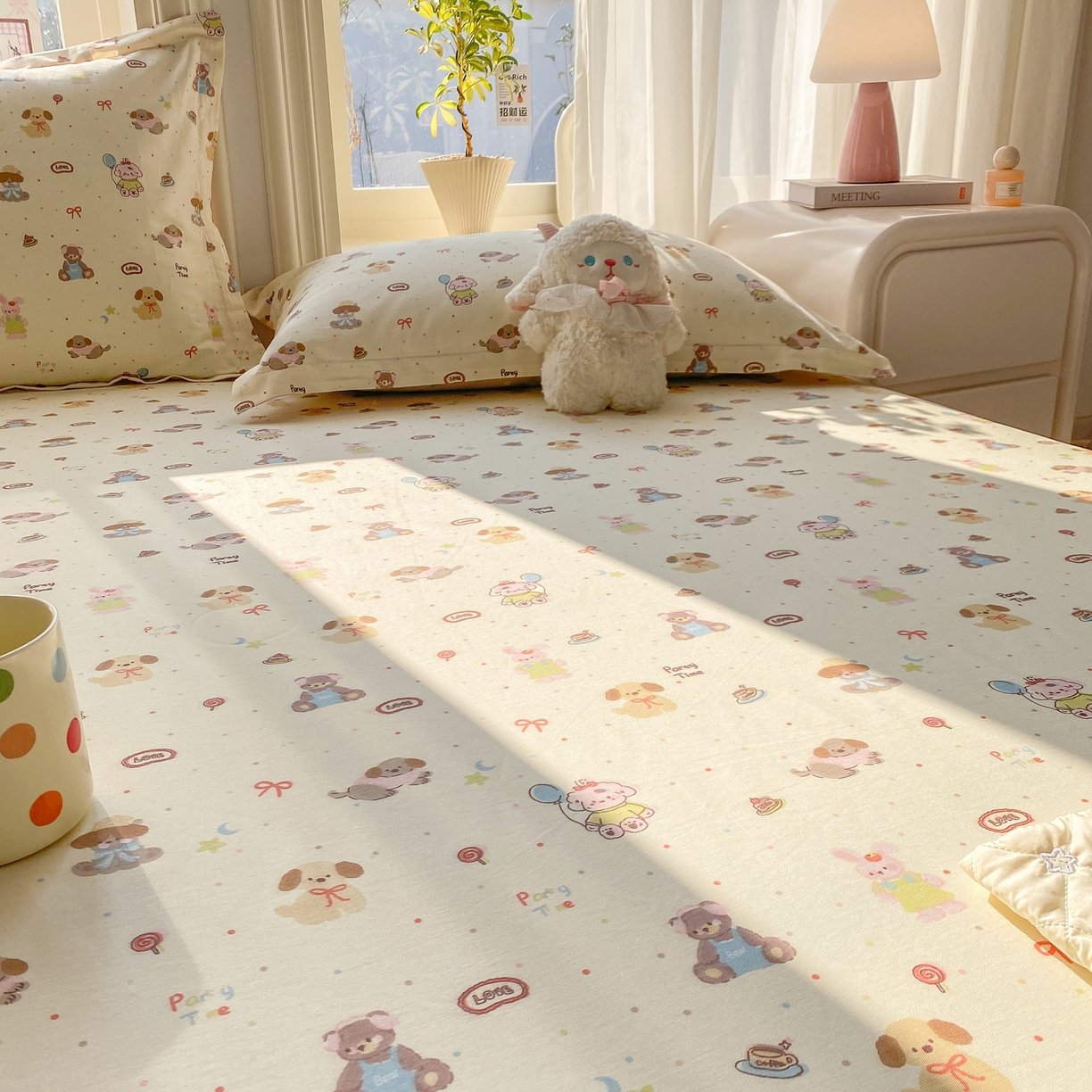 91家纺网 家纺一手货源 找家纺 花梦欣 2026新款全棉印花单品系列3简约卡通款-单床单 韩系小萌物