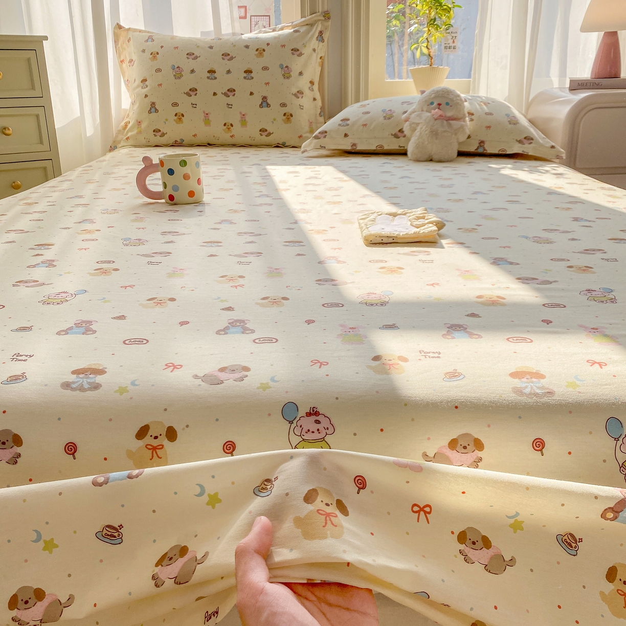 91家纺网 家纺一手货源 找家纺 花梦欣 2026新款全棉印花单品系列3简约卡通款-单床单 韩系小萌物