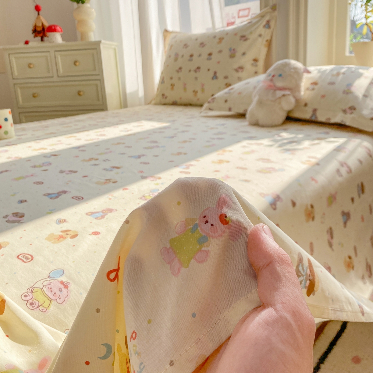 91家纺网 家纺一手货源 找家纺 花梦欣 2026新款全棉印花单品系列3简约卡通款-单床单 韩系小萌物