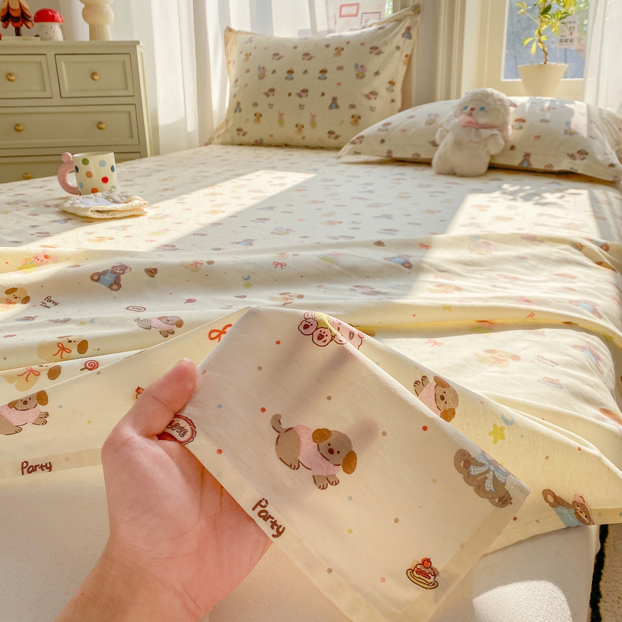 91家纺网 家纺一手货源 找家纺 花梦欣 2026新款全棉印花单品系列3简约卡通款-单床单 韩系小萌物