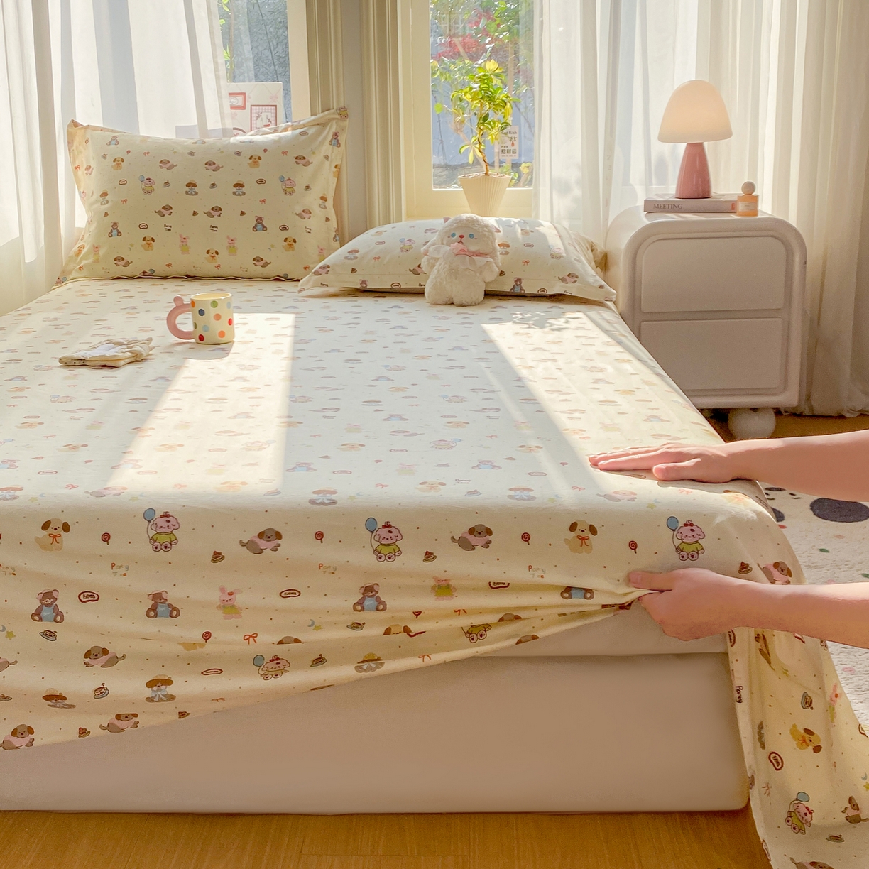 91家纺网 家纺一手货源 找家纺 花梦欣 2026新款全棉印花单品系列3简约卡通款-单床单 韩系小萌物