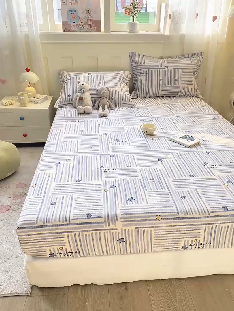 91家纺网 家纺一手货源 找家纺 （总）花梦欣 2026新款全棉印花单品系列3简约卡通款-单床笠