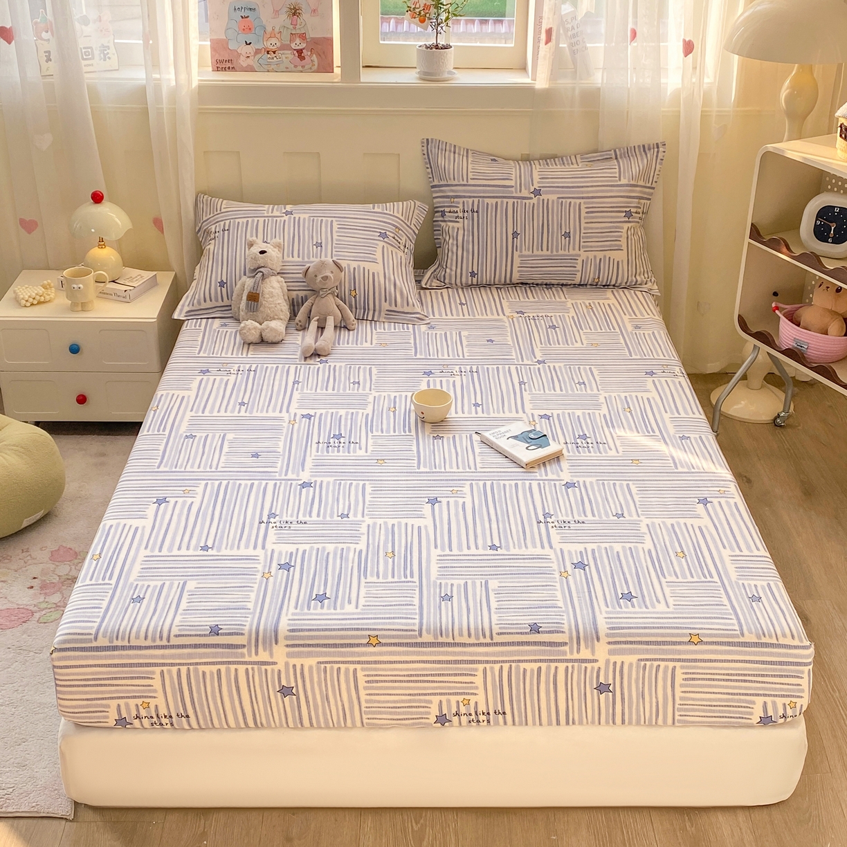 91家纺网 家纺一手货源 找家纺 （总）花梦欣 2026新款全棉印花单品系列3简约卡通款-单床笠