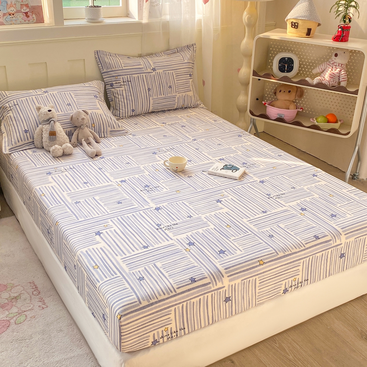 91家纺网 家纺一手货源 找家纺 （总）花梦欣 2026新款全棉印花单品系列3简约卡通款-单床笠