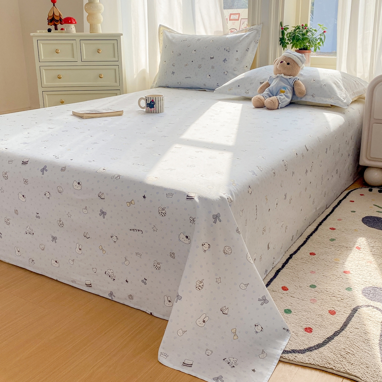 91家纺网 家纺一手货源 找家纺 花梦欣 2026新款全棉印花单品系列3简约卡通款-单床单 路灯影院