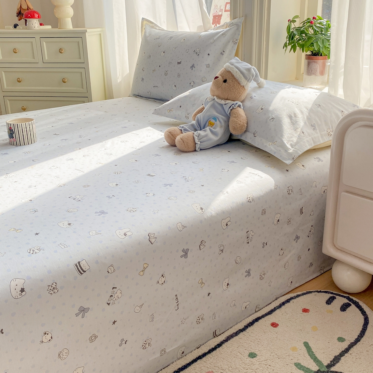 91家纺网 家纺一手货源 找家纺 花梦欣 2026新款全棉印花单品系列3简约卡通款-单床单 路灯影院