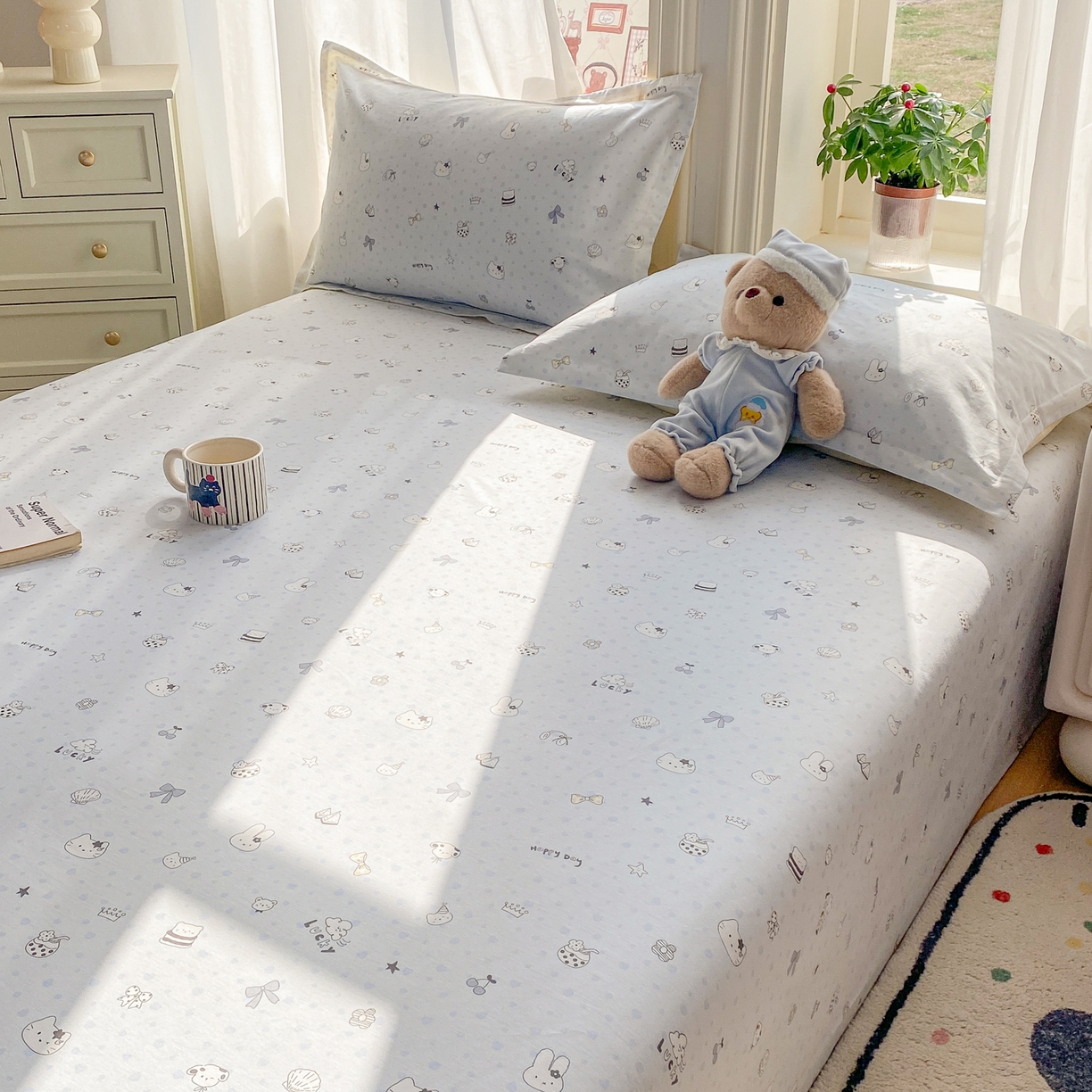 91家纺网 家纺一手货源 找家纺 花梦欣 2026新款全棉印花单品系列3简约卡通款-单床单 路灯影院