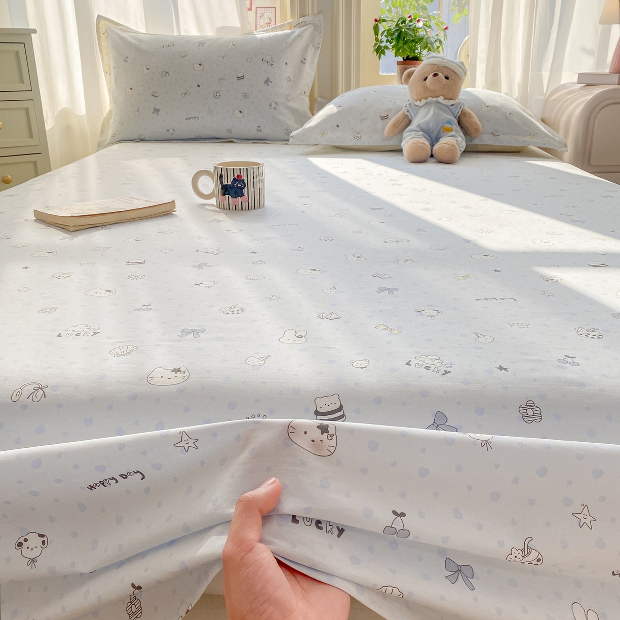 91家纺网 家纺一手货源 找家纺 花梦欣 2026新款全棉印花单品系列3简约卡通款-单床单 路灯影院