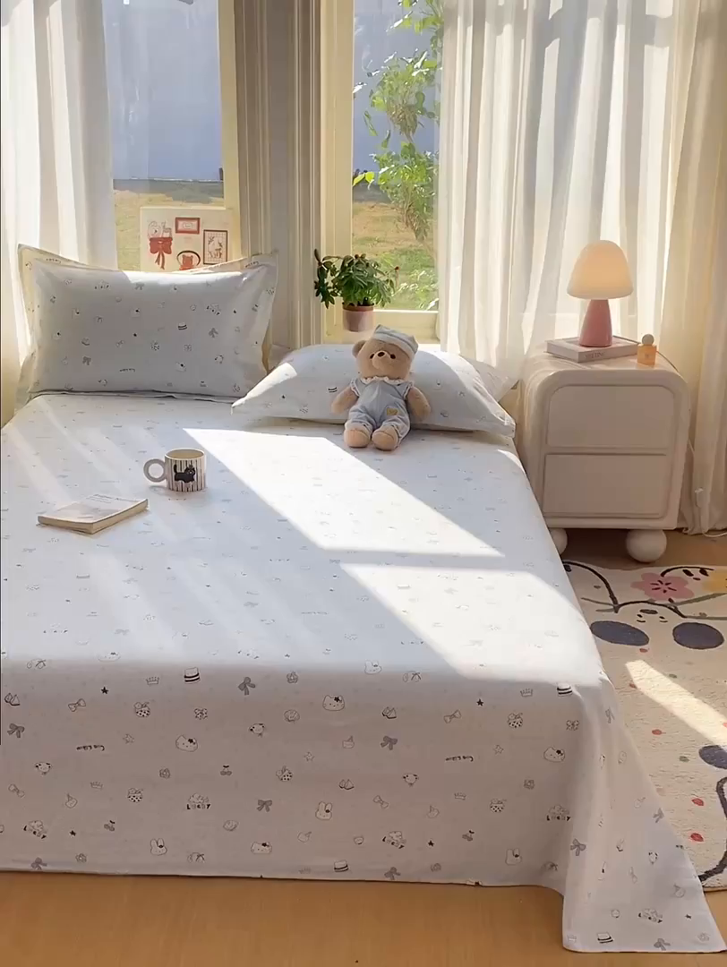 91家纺网 家纺一手货源 找家纺 花梦欣 2026新款全棉印花单品系列3简约卡通款-单床单 路灯影院