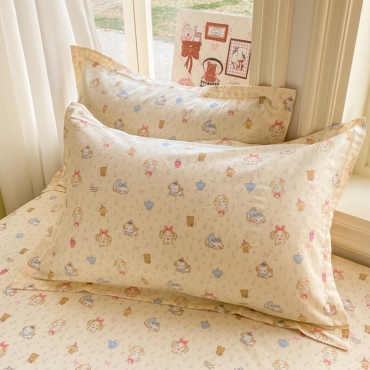 91家纺网 家纺一手货源 找家纺 花梦欣 2026新款全棉印花单品系列3简约卡通款-单床单 萌趣汪汪