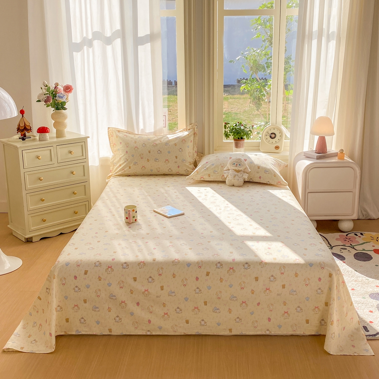 91家纺网 家纺一手货源 找家纺 花梦欣 2026新款全棉印花单品系列3简约卡通款-单床单 萌趣汪汪