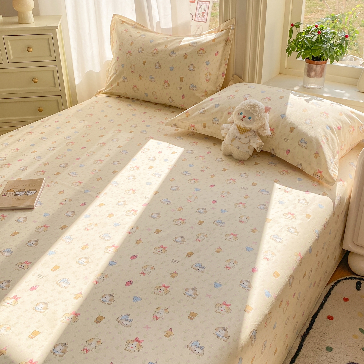91家纺网 家纺一手货源 找家纺 花梦欣 2026新款全棉印花单品系列3简约卡通款-单床单 萌趣汪汪