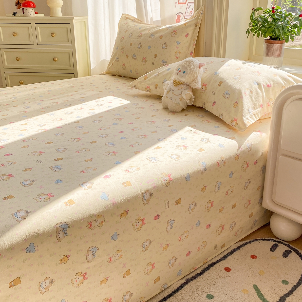 91家纺网 家纺一手货源 找家纺 花梦欣 2026新款全棉印花单品系列3简约卡通款-单床单 萌趣汪汪