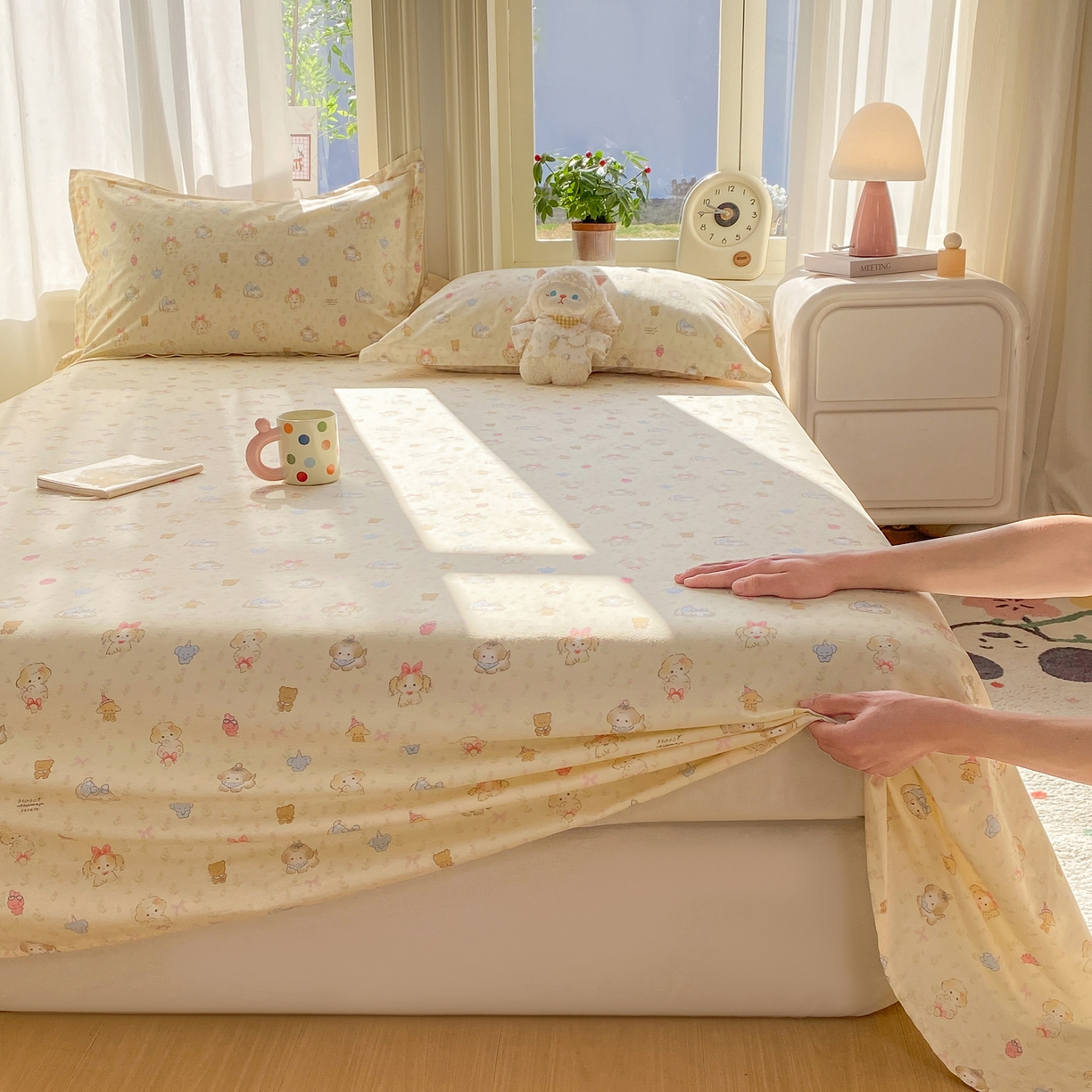 91家纺网 家纺一手货源 找家纺 花梦欣 2026新款全棉印花单品系列3简约卡通款-单床单 萌趣汪汪