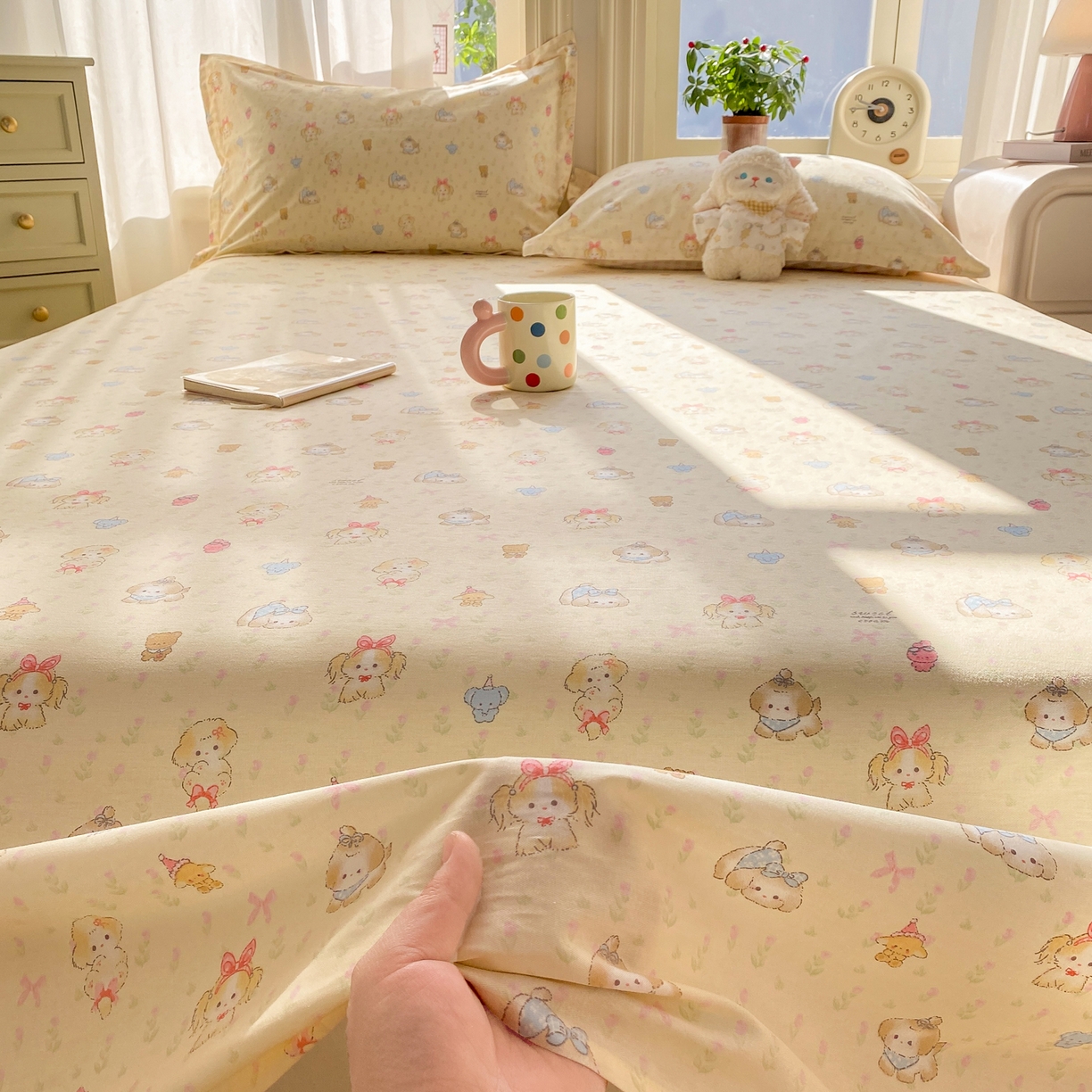 91家纺网 家纺一手货源 找家纺 花梦欣 2026新款全棉印花单品系列3简约卡通款-单床单 萌趣汪汪