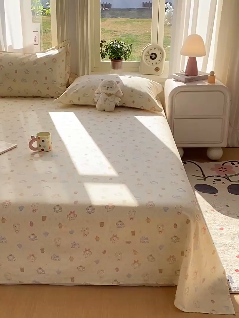 91家纺网 家纺一手货源 找家纺 花梦欣 2026新款全棉印花单品系列3简约卡通款-单床单 萌趣汪汪