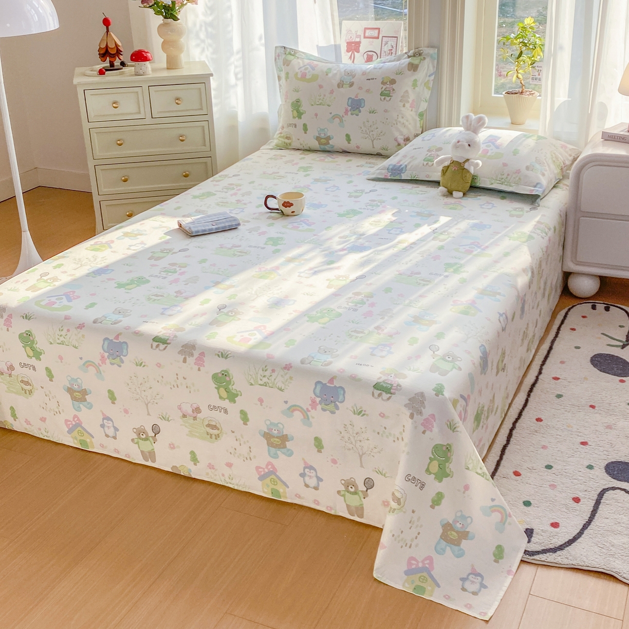 91家纺网 家纺一手货源 找家纺 花梦欣 2026新款全棉印花单品系列3简约卡通款-单床单 妙趣乐园