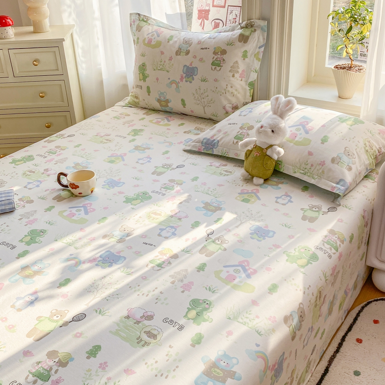 91家纺网 家纺一手货源 找家纺 花梦欣 2026新款全棉印花单品系列3简约卡通款-单床单 妙趣乐园