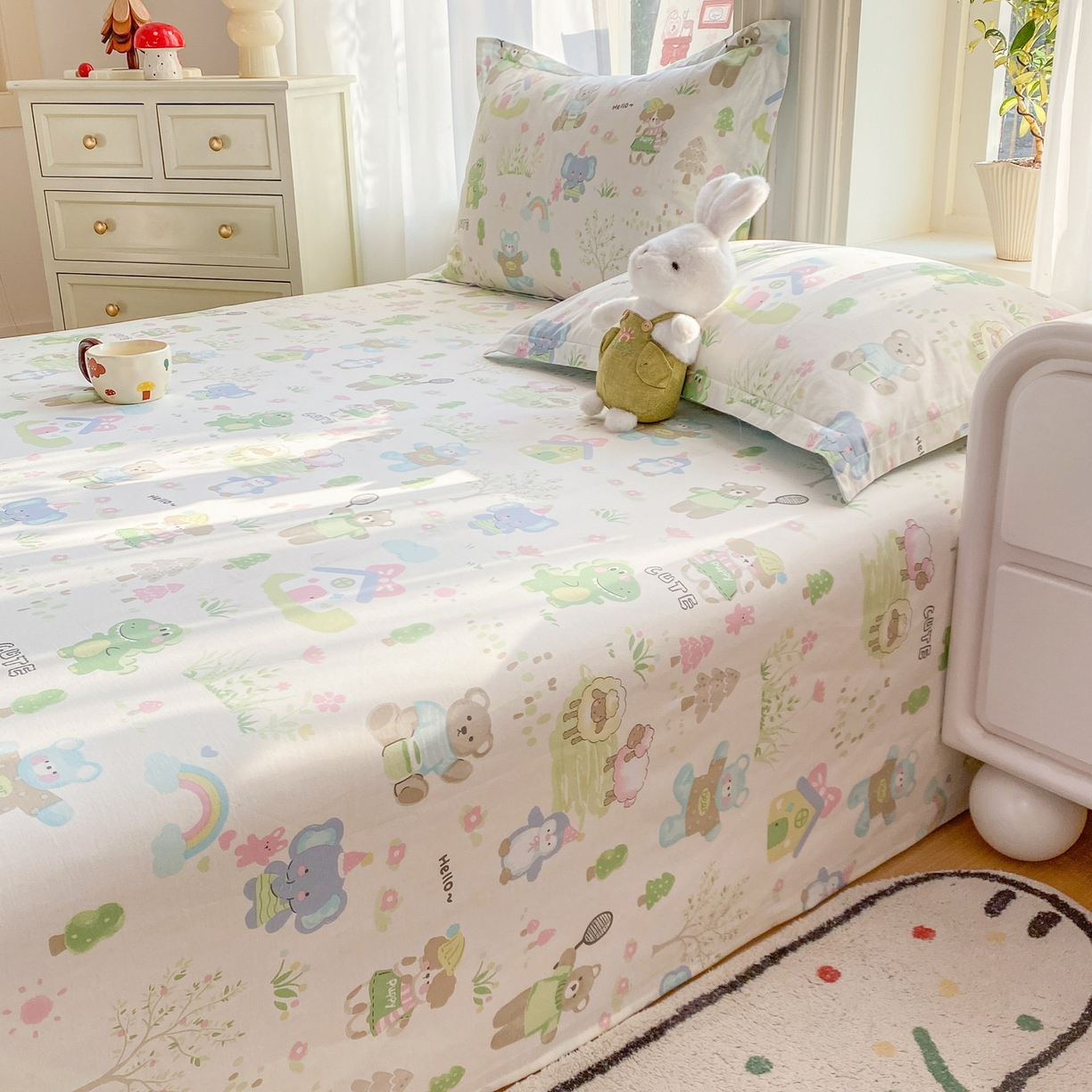 91家纺网 家纺一手货源 找家纺 花梦欣 2026新款全棉印花单品系列3简约卡通款-单床单 妙趣乐园