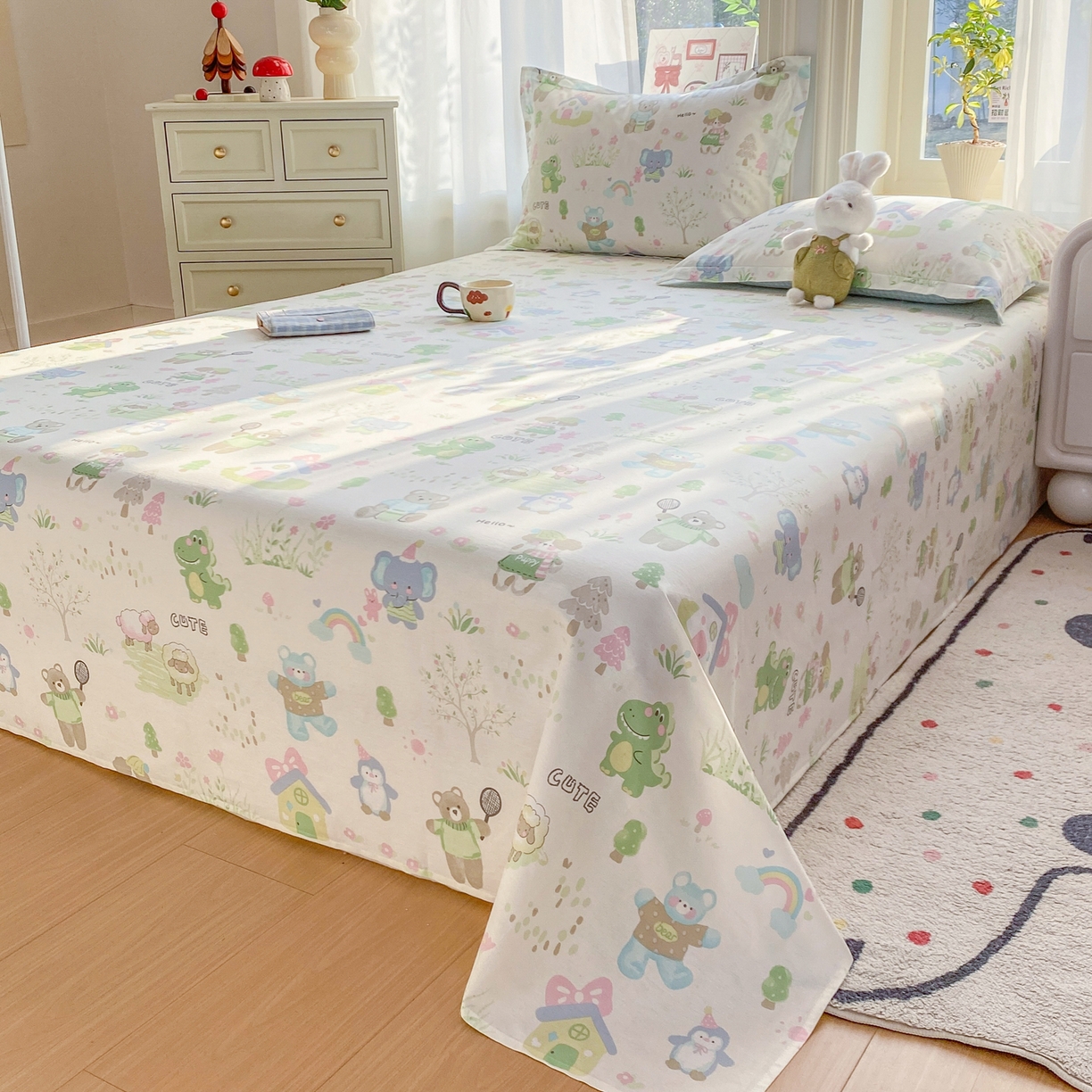 91家纺网 家纺一手货源 找家纺 花梦欣 2026新款全棉印花单品系列3简约卡通款-单床单 妙趣乐园