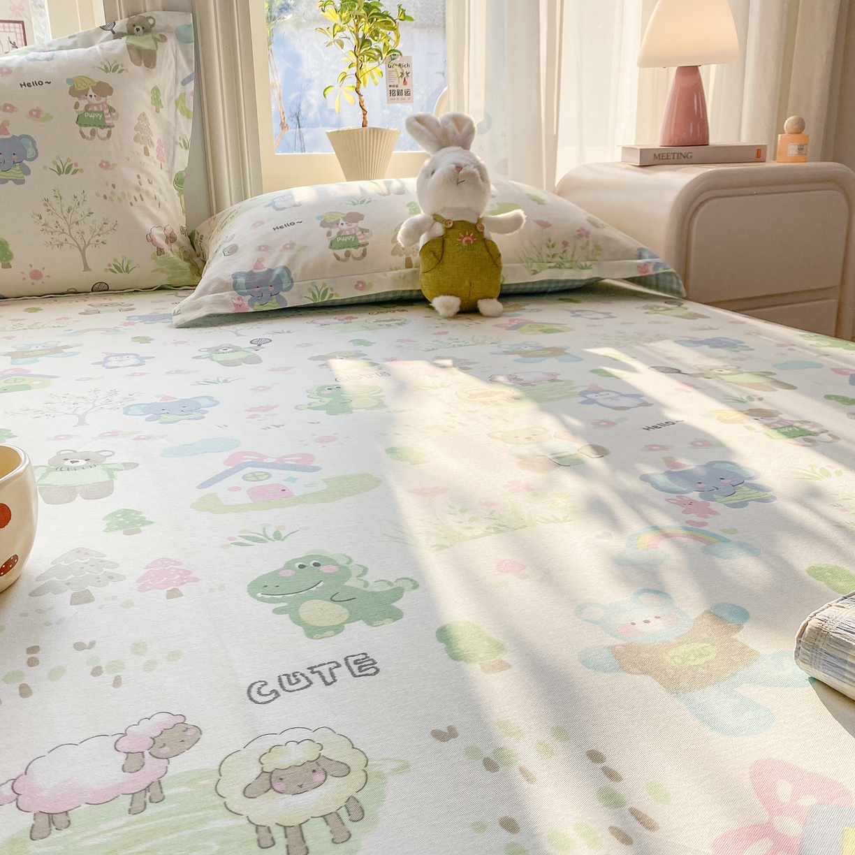 91家纺网 家纺一手货源 找家纺 花梦欣 2026新款全棉印花单品系列3简约卡通款-单床单 妙趣乐园