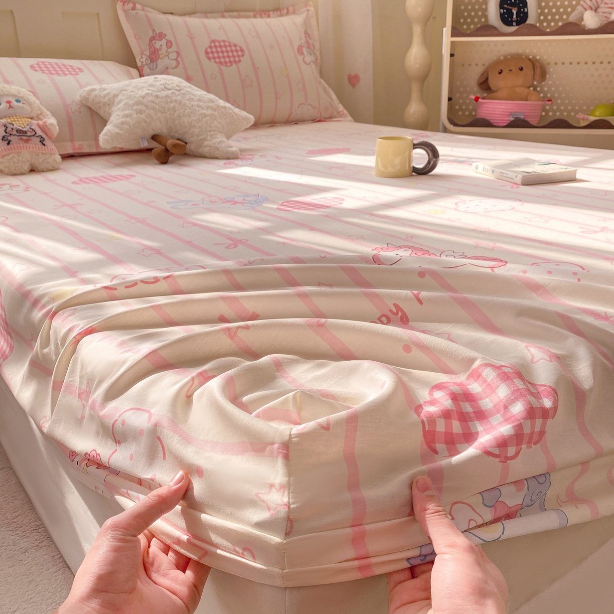 91家纺网 家纺一手货源 找家纺 （总）花梦欣 2026新款全棉印花单品系列3简约卡通款-单床笠