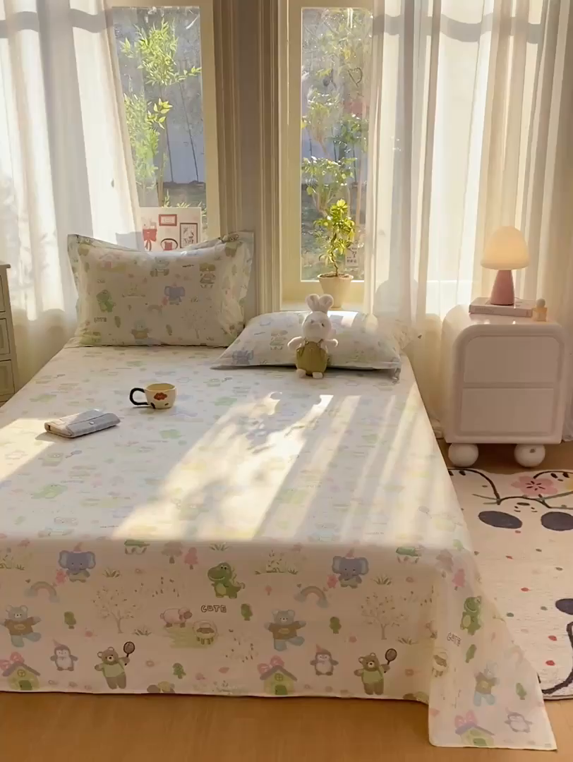 91家纺网 家纺一手货源 找家纺 花梦欣 2026新款全棉印花单品系列3简约卡通款-单床单 妙趣乐园