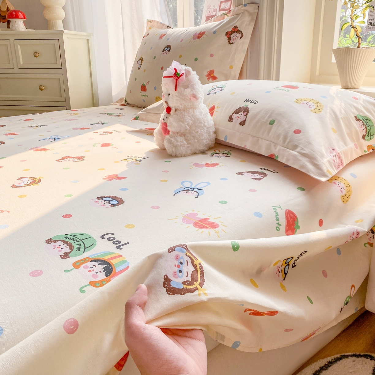 花梦欣 2026新款全棉印花单品系列3简约卡通款-单床单 趣味涂鸦