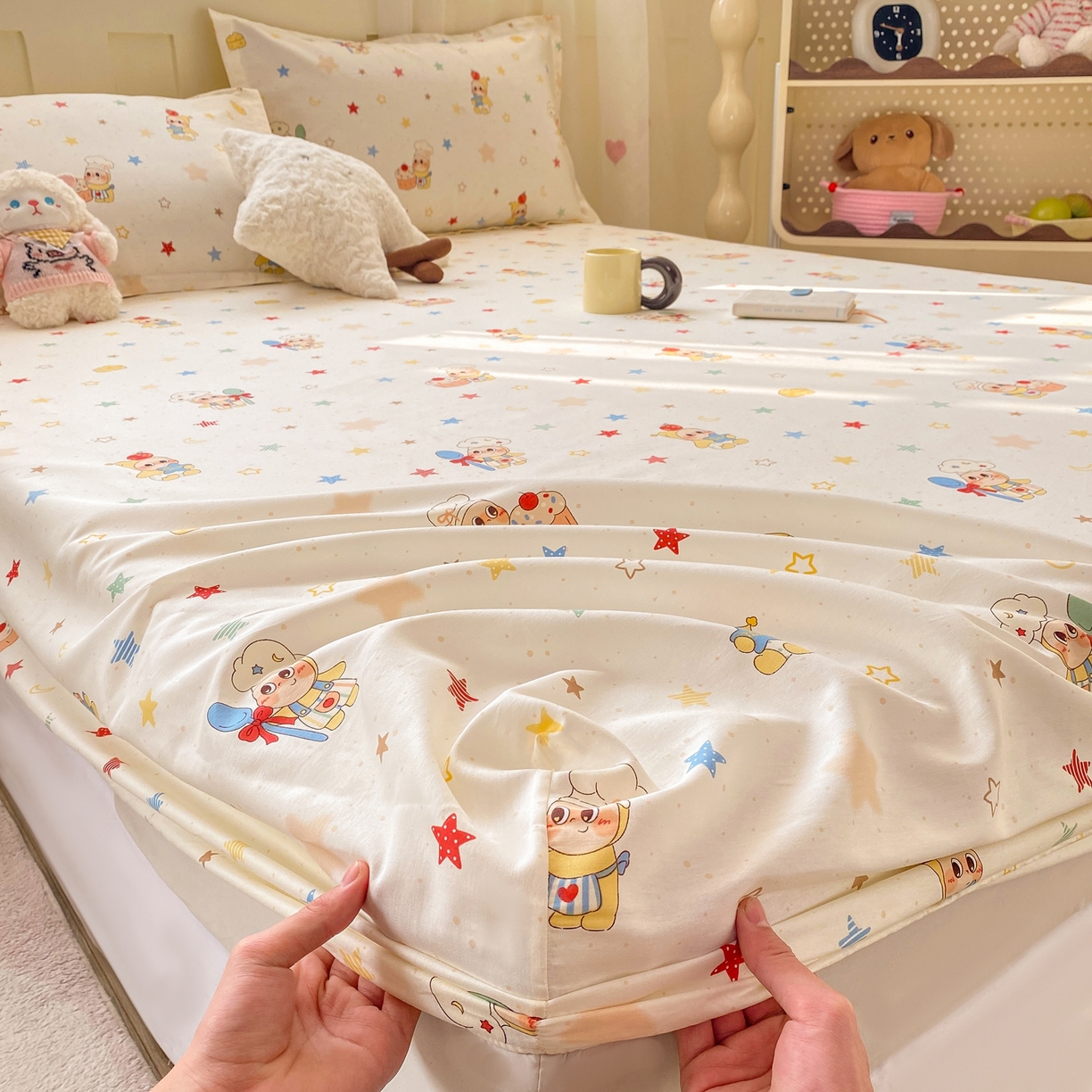 91家纺网 家纺一手货源 找家纺 （总）花梦欣 2026新款全棉印花单品系列3简约卡通款-单床笠