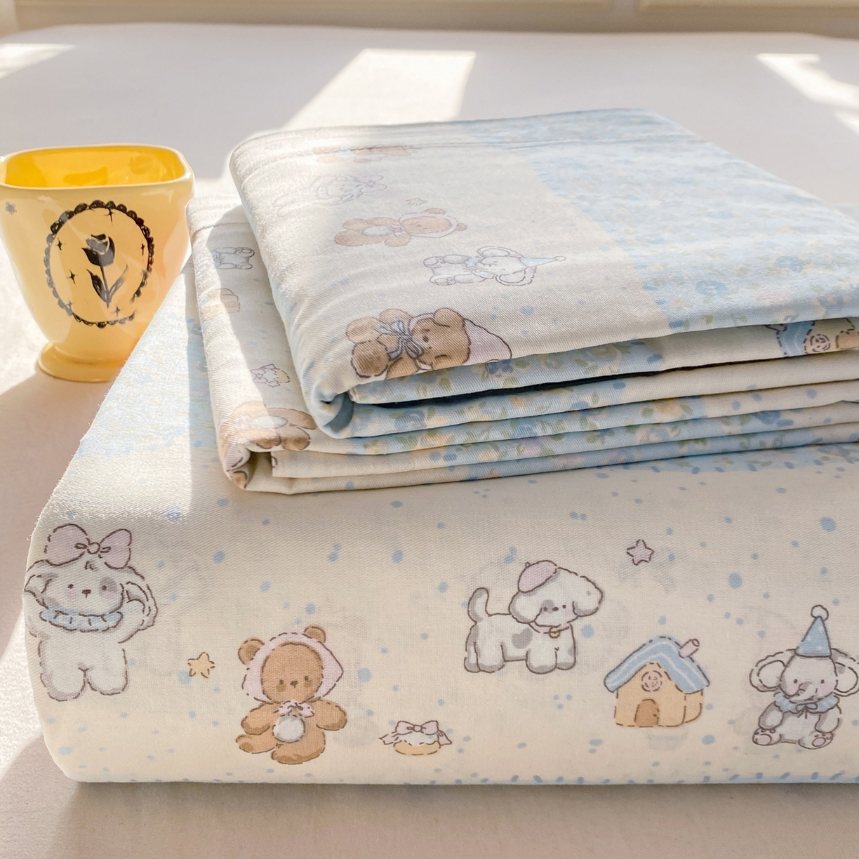 91家纺网 家纺一手货源 找家纺 花梦欣 2026新款全棉印花单品系列3简约卡通款-单床单 三小只