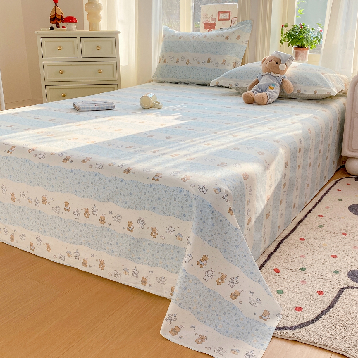 91家纺网 家纺一手货源 找家纺 花梦欣 2026新款全棉印花单品系列3简约卡通款-单床单 三小只